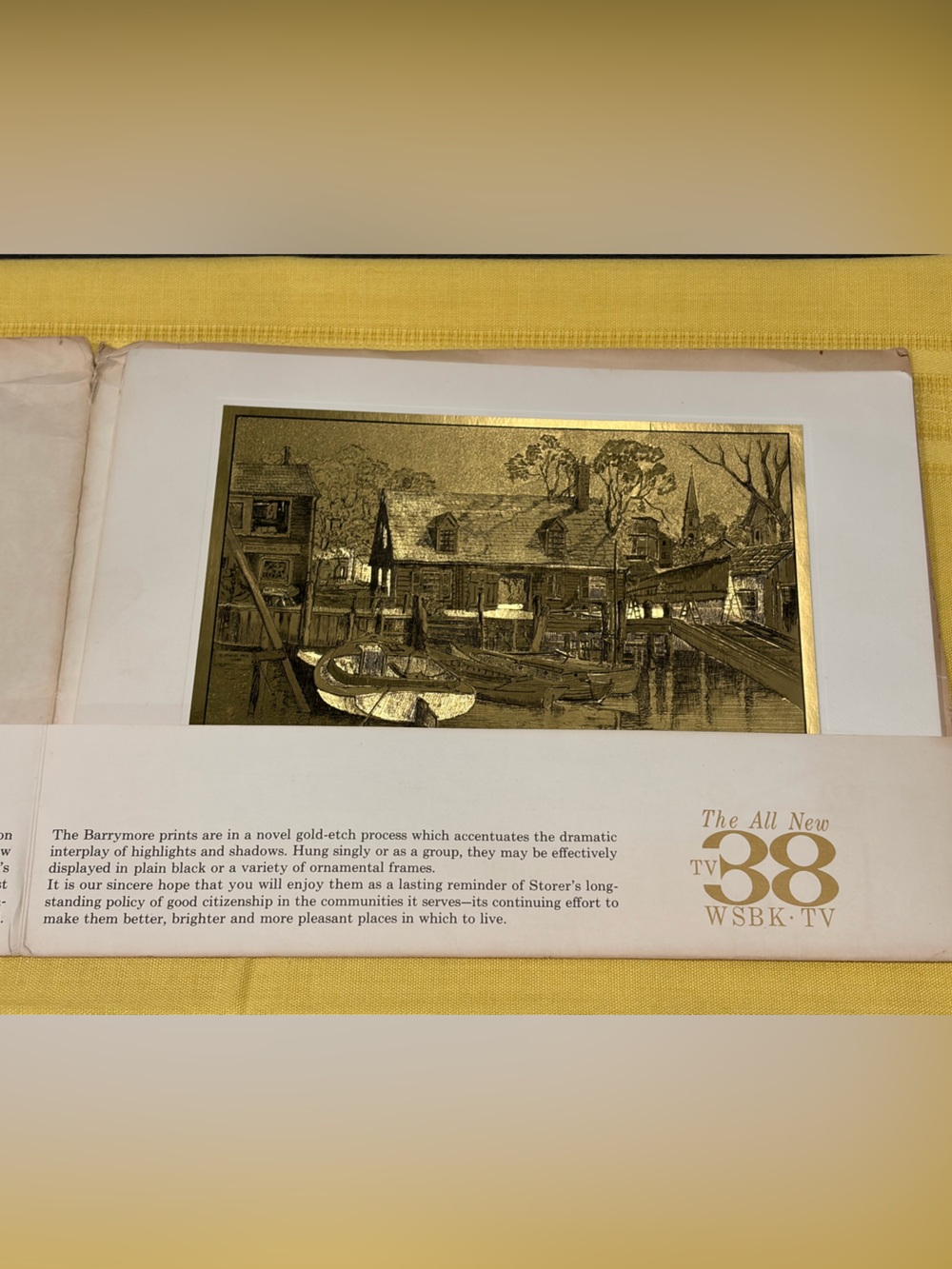 60’s WSBK TV38 Broadcast Ephemera L.Barrymore Complete 4 Gold Etch Prints Boston